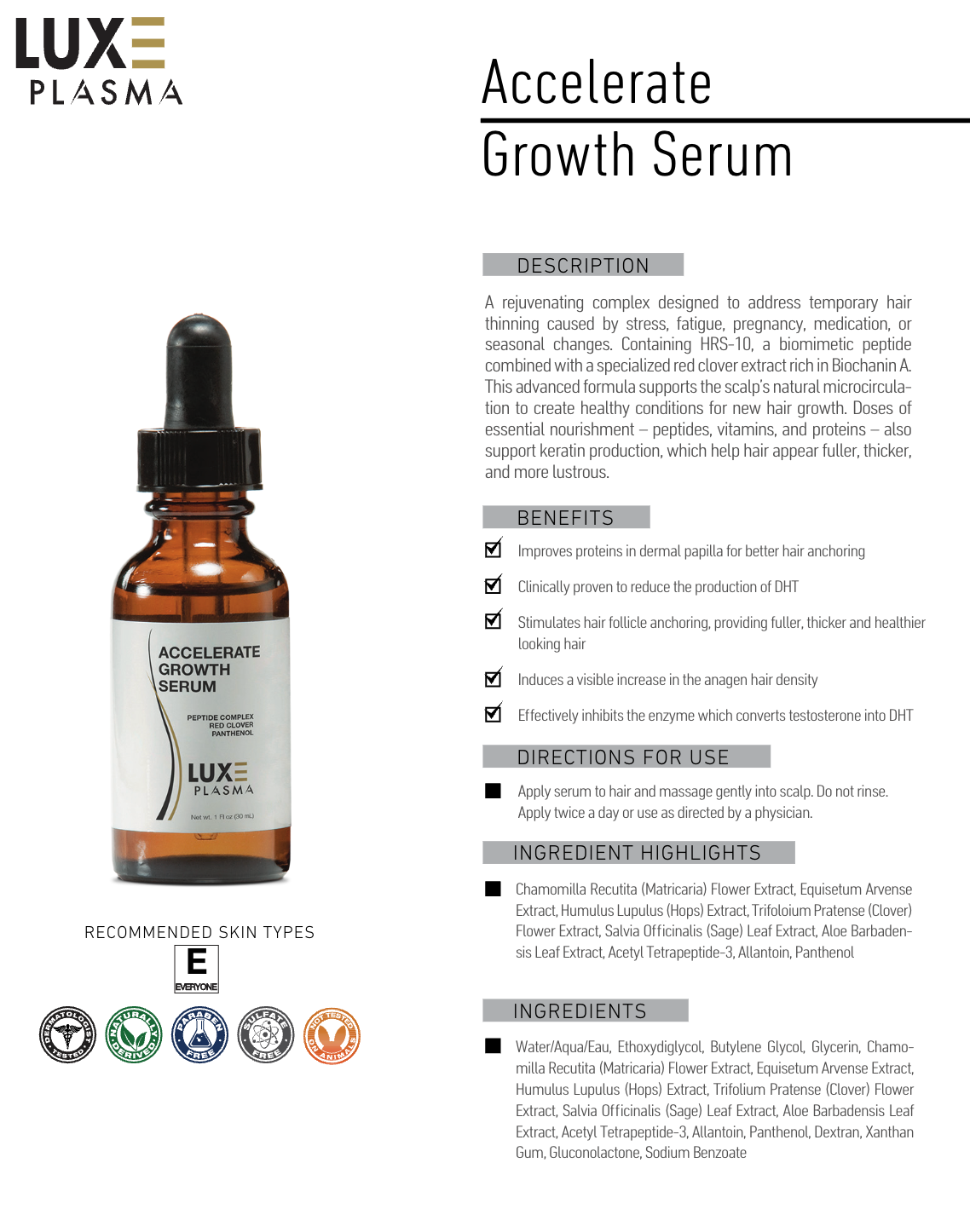 LUXE Plasma Accelerate Hair Growth Serum