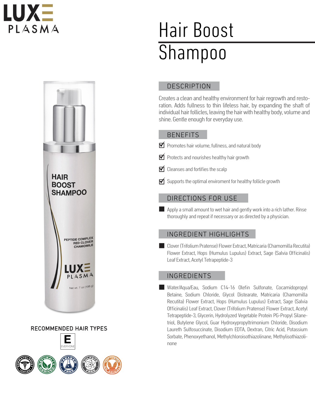 Luxe Plasma Hair Boost Shampoo